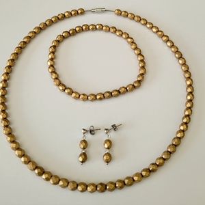 Czech Matte Gold Faceted Firepolish Necklace, Bracelet and Earrings Set, Sets